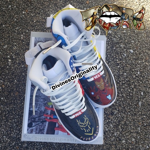 **Custom** MARVEL themed Nike AF1 high Spiderman Wolverine Captin America Hulk - Picture 5 of 10